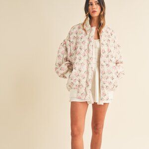 Mable Oversized Lined Quilted Floral Bomber Jacket Small
